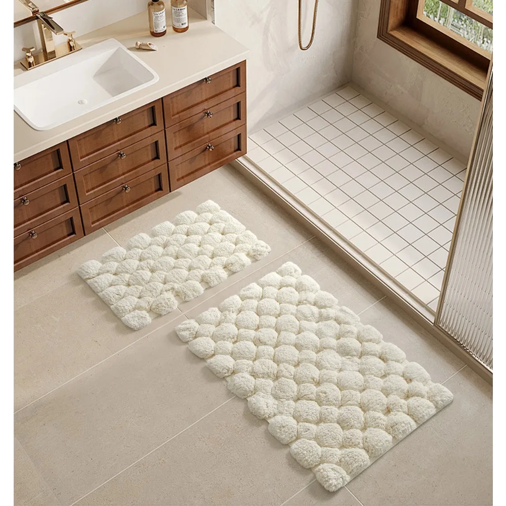 Bamboo Bath Mat - ชุดพรมอาบน้ําผ้าฝ้าย 2 ชิ้นสีงาช้าง - เสื่อซักด้วยเครื่องซักผ้าขนาด 40x60