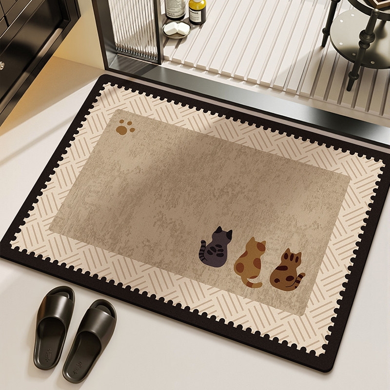 Bamboo Bath Mat - VIKAMA พรมเช็ดเท้ากันลื่นลายหินอ่อนสไตล์มินิมอล สำหรับห้องน้ำ ห้องอาบน้ำ ดูดซับน้ำ แห้งเร็ว