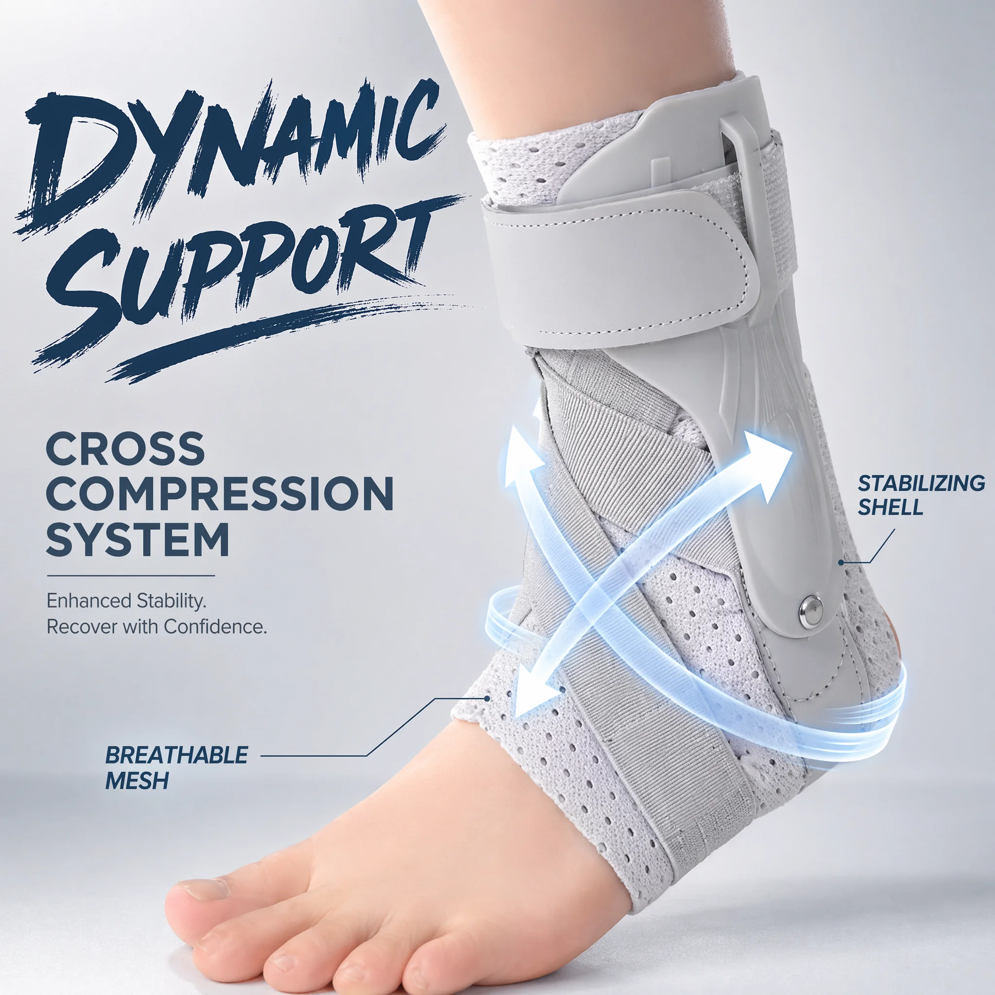 Ankle Brace Support - อุปกรณ์พยุงข้อเท้าพร้อมตัวกันโคลงด้านข้าง ปรับระดับได้ ช่วยในการฟื้นฟูข้อเท้าแพลง บรรเทาอาการเอ็นอักเสบ สำหรับผู้ชายและผู้หญิง