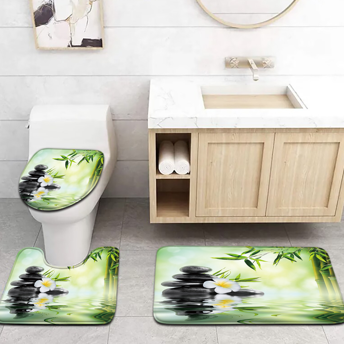 ชุดที่นั่งชักโครกและพรมน้ําไม้ - Bamboo Bath Mat บทวิจารณ์และราคา