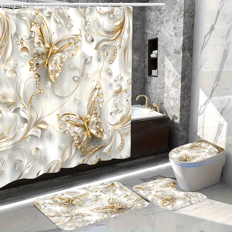 4 ชิ้น Elegant ผีเสื้อชุดผ้าม่ - Bamboo Bath Mat บทวิจารณ์และราคา